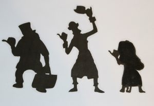 The Hitchhiking Ghosts I printed, colored, cut out and laminated for our windows.