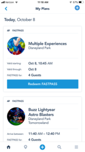 FastPasses on Disneyland App