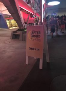 Check in station for Disney After Hours at Walt Disney World's Magic Kingdom