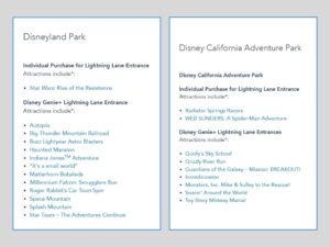 Disneyland Lightning Lane attractions